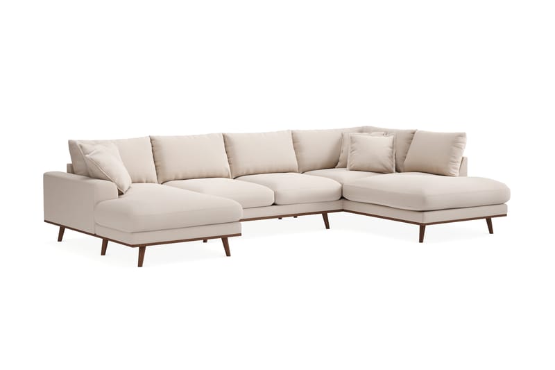 Copenhagen Premium 5-seters Høyrevendt U-formet Dyp Sofa med Divan og Sjeselong i Bouclé - Lys beige - Møbler - Sofaer - U Sofa