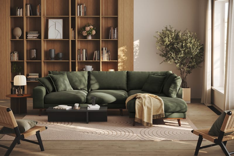 Copenhagen Premium 4-seters Høyrevendt L-formet Dyp Sjeselongsofa i Stoff - Grønn - Møbler - Sofaer - Sofa med chaiselong