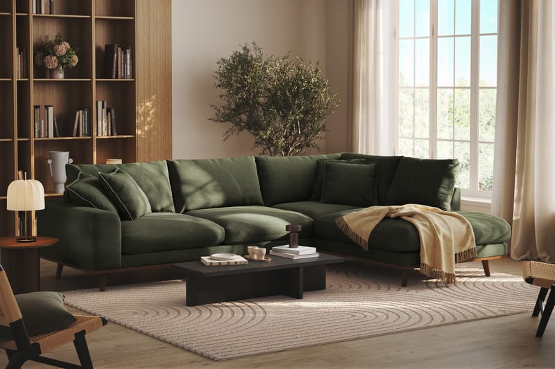 Copenhagen Premium 4-seters Høyrevendt L-formet Dyp Sjeselongsofa i Stoff - Grønn - Møbler - Sofaer - Sofa med chaiselong