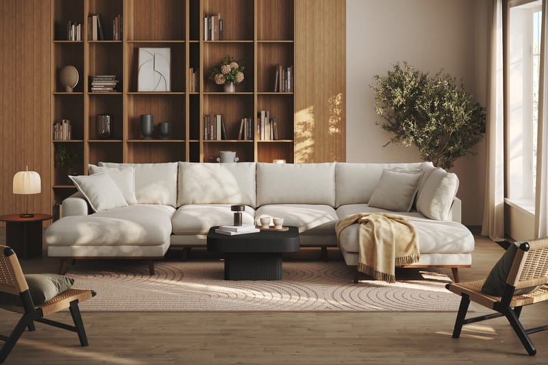 Copenhagen Premium 5-seters Høyrevendt U-formet Dyp Sofa med Divan og Sjeselong i Stoff - Lys beige - Møbler - Sofaer - U Sofa