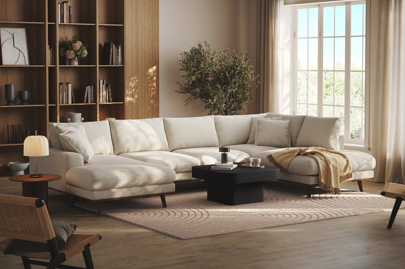 Copenhagen Premium 5-seters Høyrevendt U-formet Dyp Sofa med Divan og Sjeselong i Stoff - Lys beige - Møbler - Sofaer - U Sofa