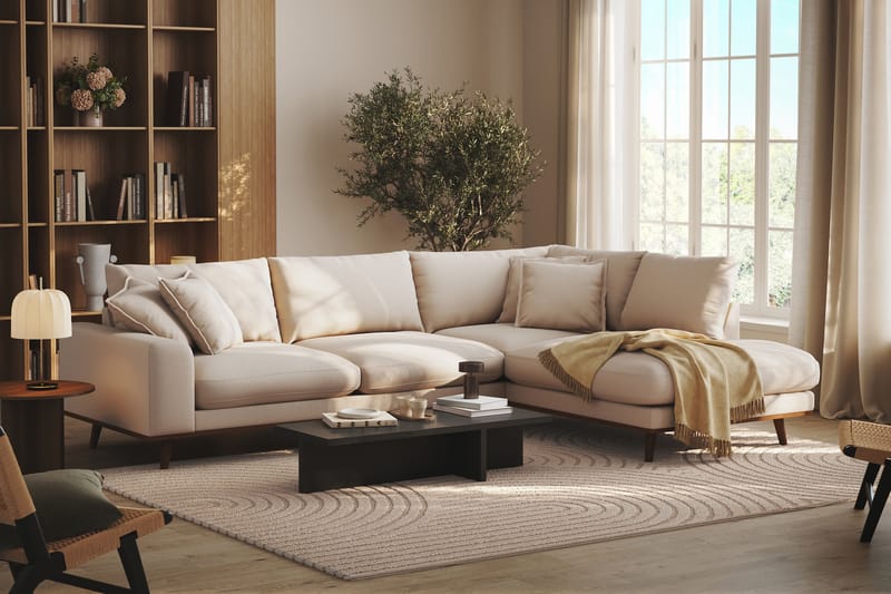 Copenhagen Premium 4-seters Høyrevendt L-formet Dyp Sjeselongsofa i Bouclé - Lys beige - Møbler - Sofaer - Sofa med chaiselong