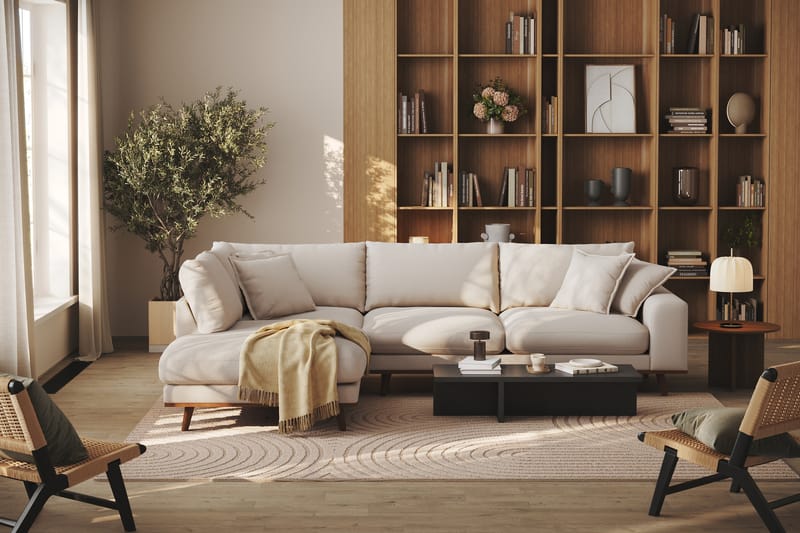 Copenhagen Premium 4-seters Venstrevendt L-formet Dyp Sjeselongsofa i Bouclé - Lys beige - Møbler - Sofaer - Sofa med chaiselong