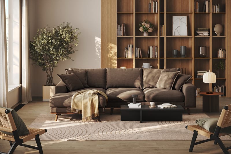 Copenhagen Premium 4-seters Venstrevendt L-formet Dyp Divansofa i Stoff - Brun - Møbler - Sofaer - Sofa med chaiselong