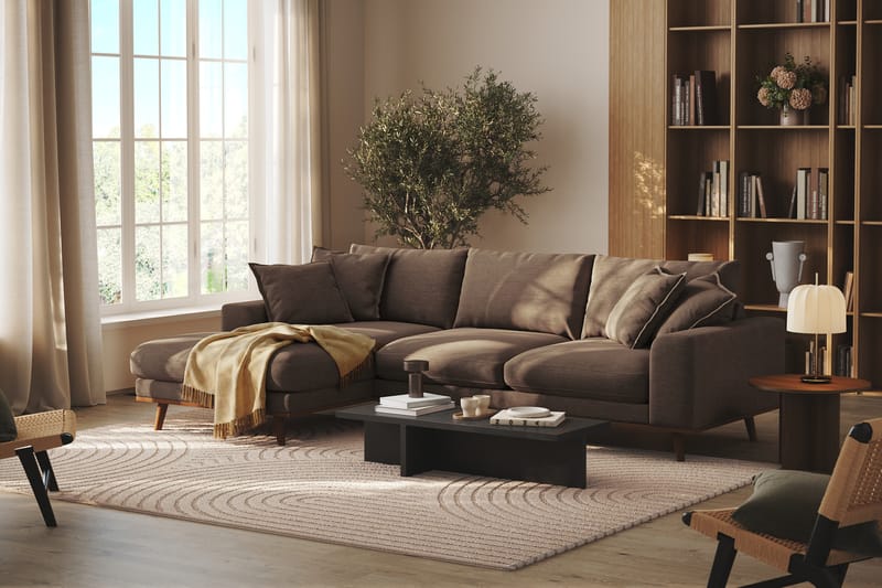 Copenhagen Premium 4-seters Venstrevendt L-formet Dyp Divansofa i Stoff - Brun - Møbler - Sofaer - Sofa med chaiselong