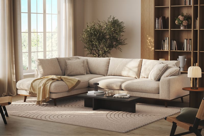 Copenhagen Premium 4-seters Venstrevendt L-formet Dyp Sjeselongsofa i Chenille - Beige - Møbler - Sofaer - Sofa med chaiselong
