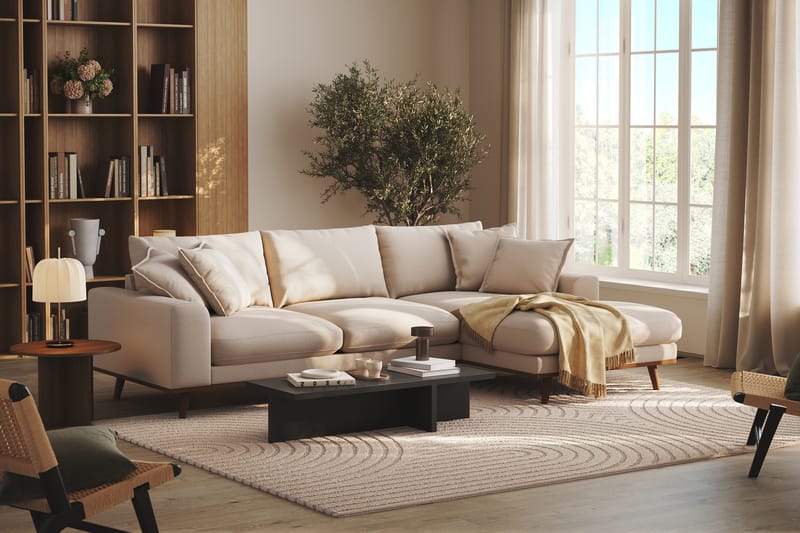 Copenhagen Premium 4-seters Høyrevendt L-formet Dyp Divansofa i Bouclé - Lys beige - Møbler - Sofaer - Sofa med chaiselong