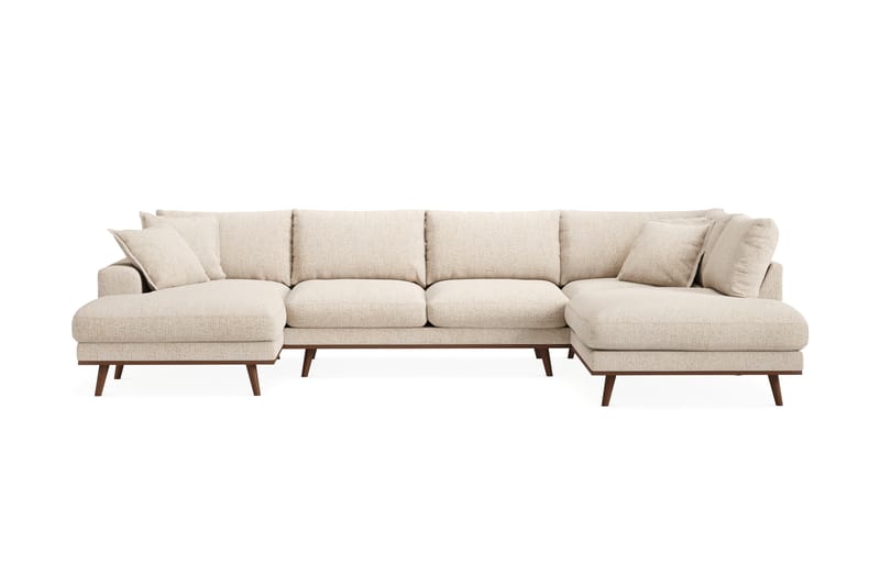 Copenhagen Premium 5-seters Høyrevendt U-formet Dyp Sofa med Divan og Sjeselong i Chenille - Beige - Møbler - Sofaer - U Sofa
