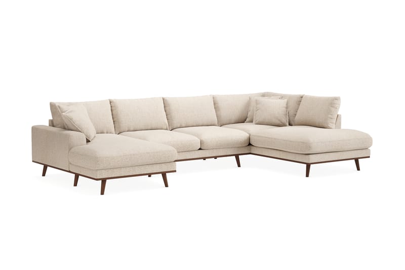 Copenhagen Premium 5-seters Høyrevendt U-formet Dyp Sofa med Divan og Sjeselong i Chenille - Beige - Møbler - Sofaer - U Sofa