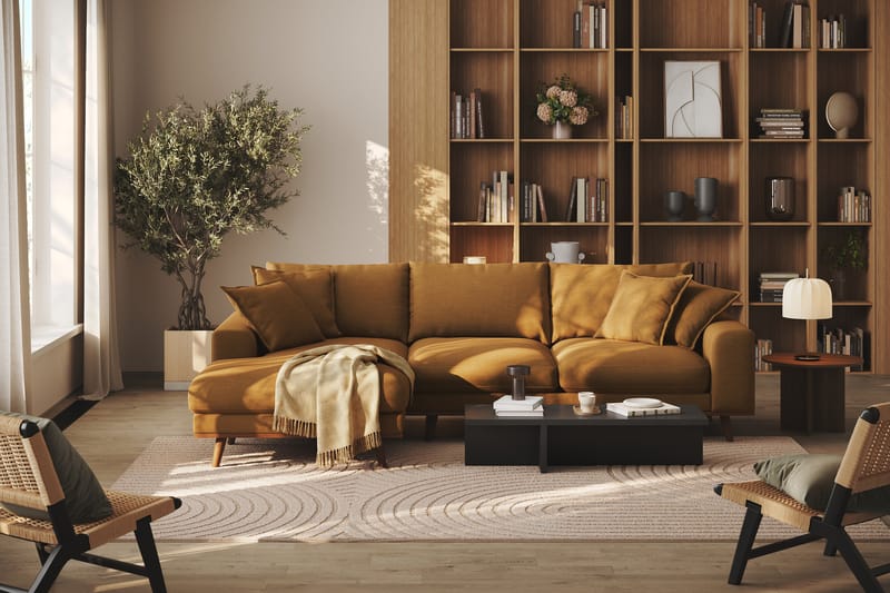 Copenhagen Premium 4-seters Venstrevendt L-formet Dyp Divansofa i Stoff - Sennepsgul - Møbler - Sofaer - Sofa med chaiselong