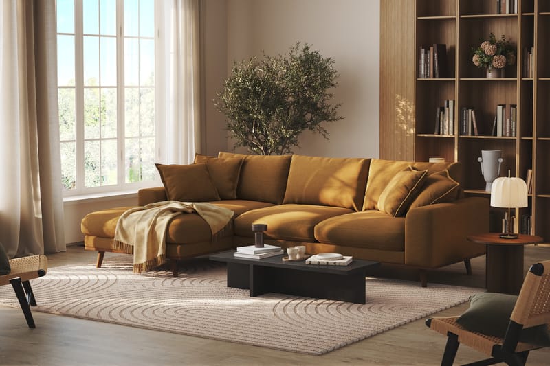 Copenhagen Premium 4-seters Venstrevendt L-formet Dyp Divansofa i Stoff - Sennepsgul - Møbler - Sofaer - Sofa med chaiselong