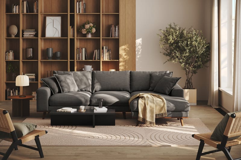 Copenhagen Premium 4-seters Høyrevendt L-formet Dyp Divansofa i Stoff - Mørk grå - Møbler - Sofaer - Sofa med chaiselong