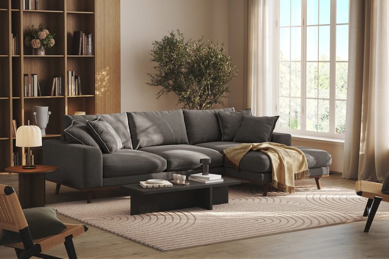 Copenhagen Premium 4-seters Høyrevendt L-formet Dyp Divansofa i Stoff - Mørk grå - Møbler - Sofaer - Sofa med chaiselong