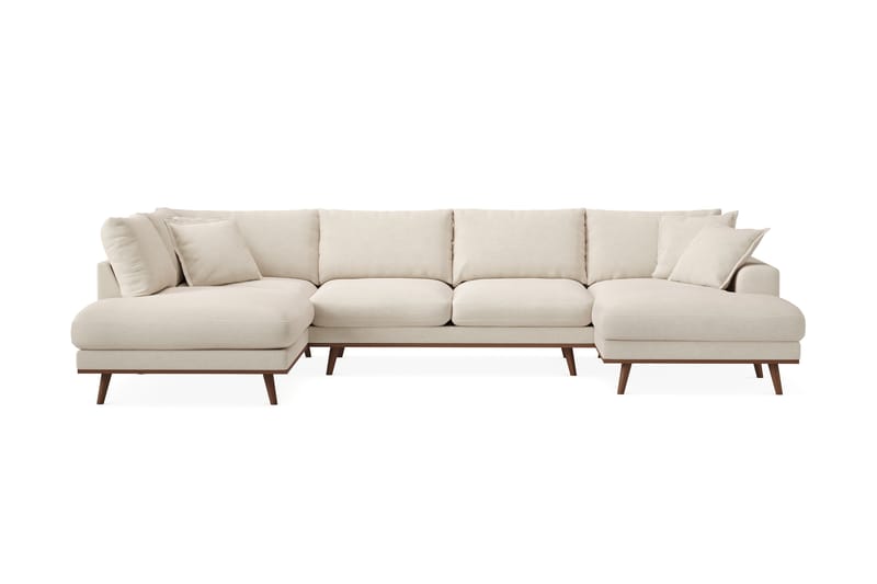 Copenhagen Premium 5-seters Høyrevendt U-formet Dyp Sofa med Divan og Sjeselong i Stoff - Beige - Møbler - Sofaer - U Sofa