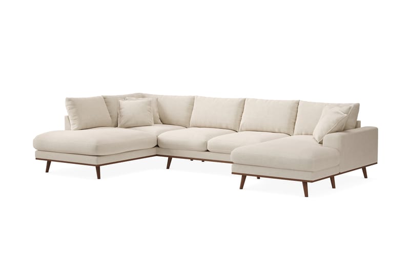 Copenhagen Premium 5-seters Høyrevendt U-formet Dyp Sofa med Divan og Sjeselong i Stoff - Beige - Møbler - Sofaer - U Sofa
