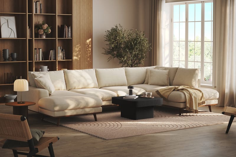 Copenhagen Premium 5-seters Høyrevendt U-formet Dyp Sofa med Divan og Sjeselong i Stoff - Beige - Møbler - Sofaer - U Sofa