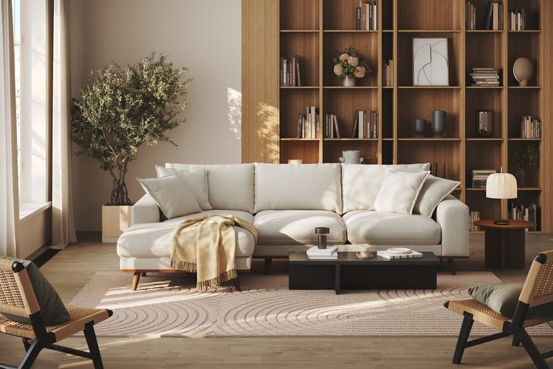 Copenhagen Premium 4-seters Venstrevendt L-formet Dyp Divansofa i Stoff - Lys beige - Møbler - Sofaer - Sofa med chaiselong