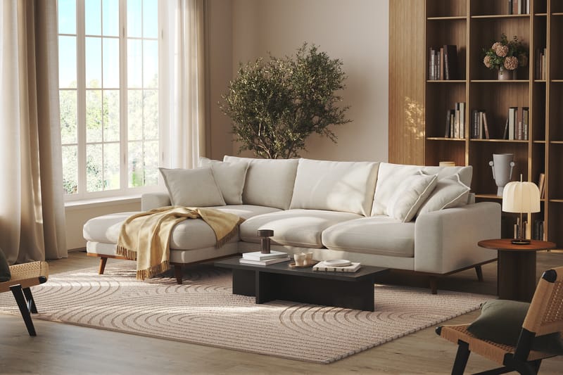 Copenhagen Premium 4-seters Venstrevendt L-formet Dyp Divansofa i Stoff - Lys beige - Møbler - Sofaer - Sofa med chaiselong