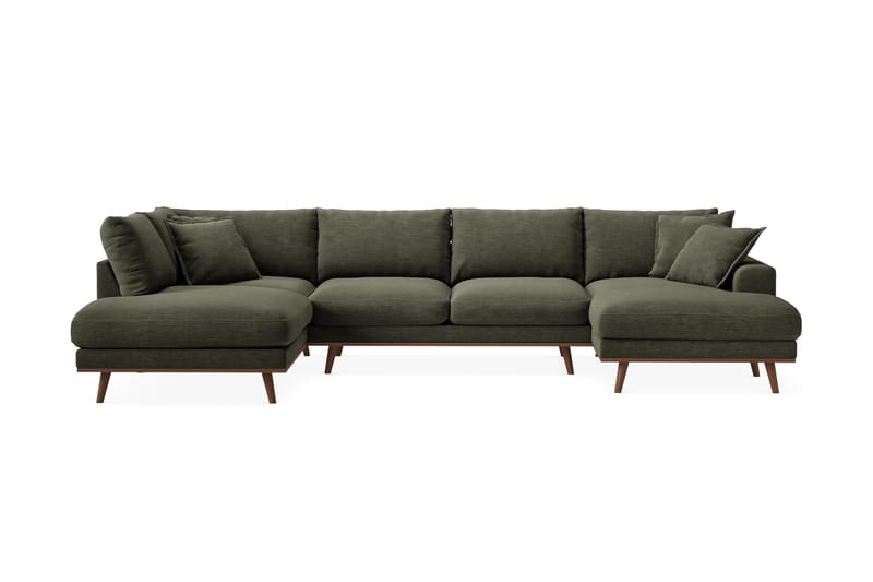 Copenhagen Premium 5-seters Høyrevendt U-formet Dyp Sofa med Divan og Sjeselong i Stoff - Grønn - Møbler - Sofaer - U Sofa