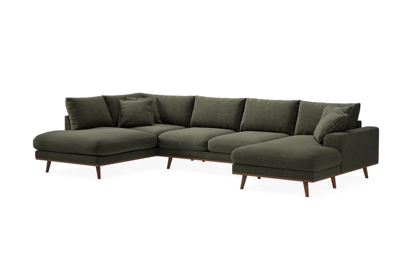 Copenhagen Premium 5-seters Høyrevendt U-formet Dyp Sofa med Divan og Sjeselong i Stoff - Grønn - Møbler - Sofaer - U Sofa