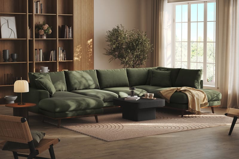 Copenhagen Premium 5-seters Høyrevendt U-formet Dyp Sofa med Divan og Sjeselong i Stoff - Grønn - Møbler - Sofaer - U Sofa