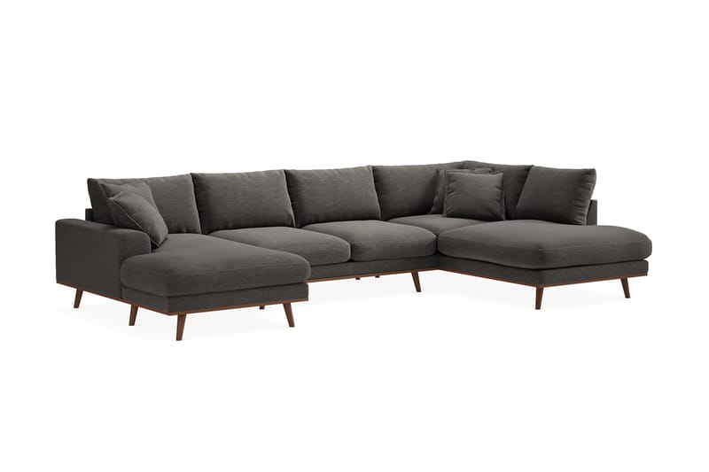 Copenhagen Premium 5-seters Venstrevendt U-formet Dyp Sofa med Divan og Sjeselong i Stoff - Mørk grå - Møbler - Sofaer - U Sofa