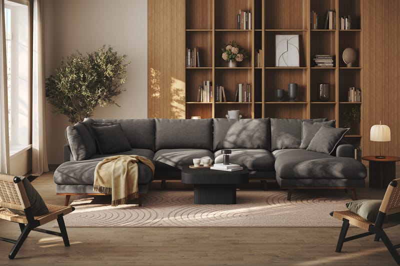 Copenhagen Premium 5-seters Venstrevendt U-formet Dyp Sofa med Divan og Sjeselong i Stoff - Mørk grå - Møbler - Sofaer - U Sofa