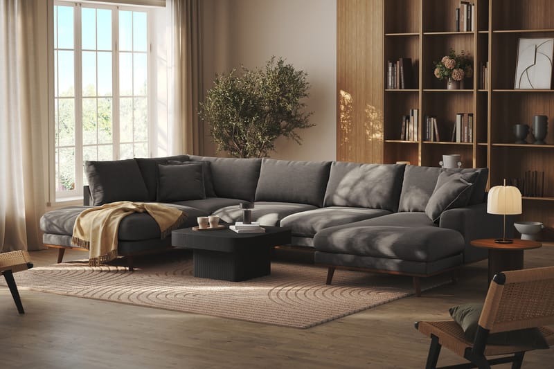 Copenhagen Premium 5-seters Venstrevendt U-formet Dyp Sofa med Divan og Sjeselong i Stoff - Mørk grå - Møbler - Sofaer - U Sofa