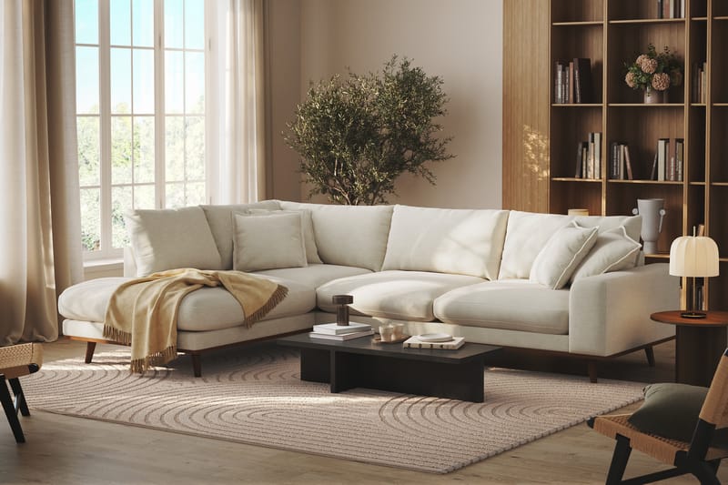 Copenhagen Premium 4-seters Venstrevendt L-formet Dyp Sjeselongsofa i Stoff - Lys beige - Møbler - Sofaer - Sofa med chaiselong