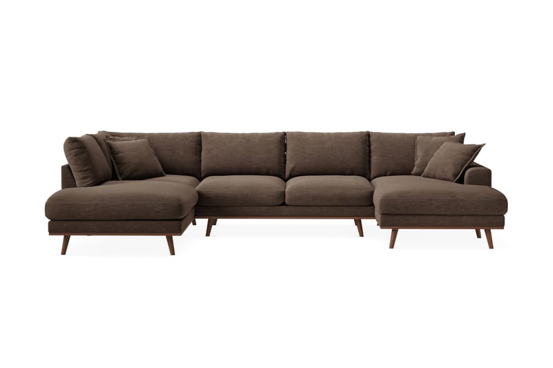 Copenhagen Premium 5-seters Høyrevendt U-formet Dyp Sofa med Divan og Sjeselong i Stoff - Brun - Møbler - Sofaer - U Sofa