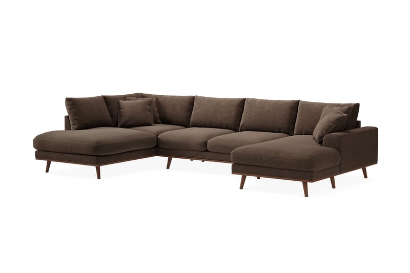 Copenhagen Premium 5-seters Høyrevendt U-formet Dyp Sofa med Divan og Sjeselong i Stoff - Brun - Møbler - Sofaer - U Sofa