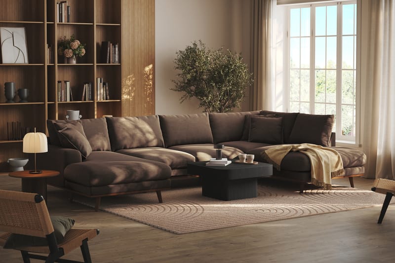 Copenhagen Premium 5-seters Høyrevendt U-formet Dyp Sofa med Divan og Sjeselong i Stoff - Brun - Møbler - Sofaer - U Sofa