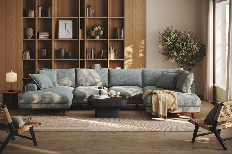 Copenhagen Premium 5-seters Høyrevendt U-formet Dyp Sofa med Divan og Sjeselong i Chenille - Grå/blå - Møbler - Sofaer - U Sofa
