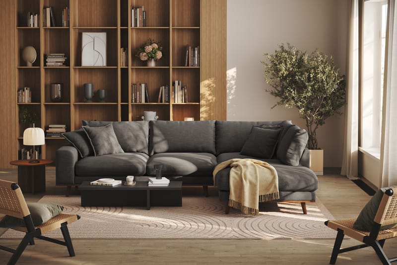 Copenhagen Premium 4-seters Høyrevendt L-formet Dyp Sjeselongsofa i Stoff - Mørk grå - Møbler - Sofaer - Sofa med chaiselong