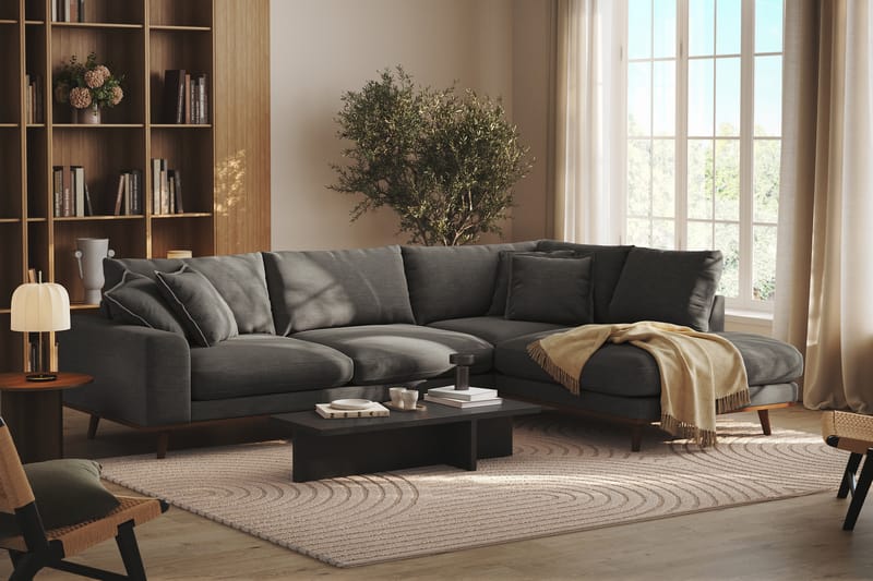 Copenhagen Premium 4-seters Høyrevendt L-formet Dyp Sjeselongsofa i Stoff - Mørk grå - Møbler - Sofaer - Sofa med chaiselong