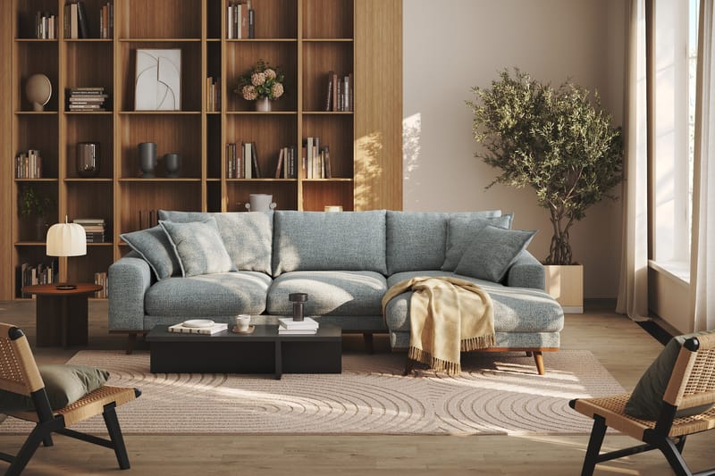 Copenhagen Premium 4-seters Høyrevendt L-formet Dyp Divansofa i Chenille - Grå/blå - Møbler - Sofaer - Sofa med chaiselong
