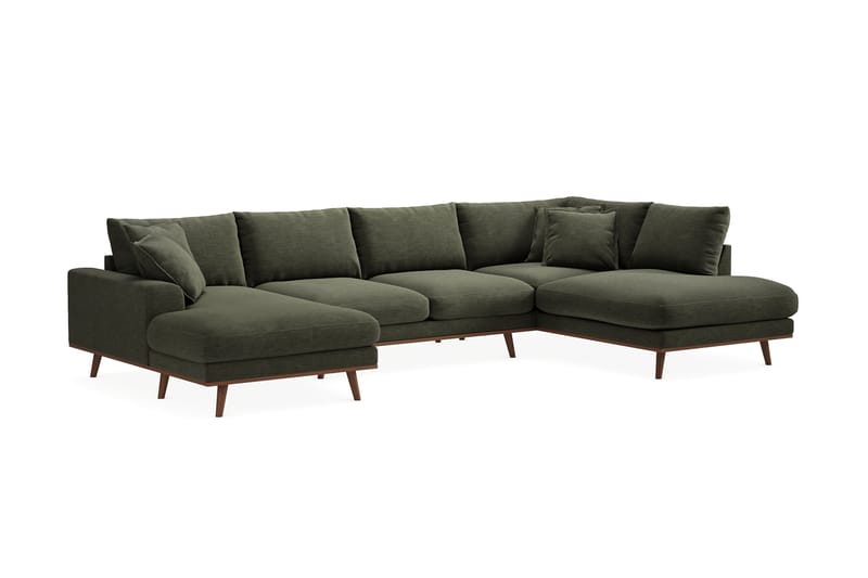 Copenhagen Premium 5-seters Venstrevendt U-formet Dyp Sofa med Divan og Sjeselong i Stoff - Grønn - Møbler - Sofaer - U Sofa