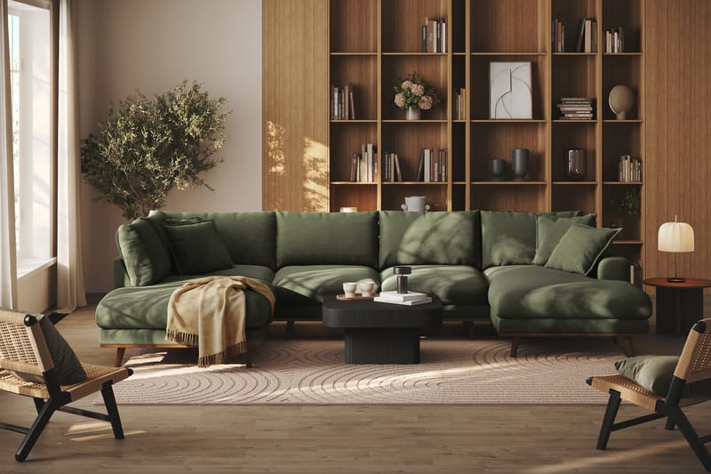 Copenhagen Premium 5-seters Venstrevendt U-formet Dyp Sofa med Divan og Sjeselong i Stoff - Grønn - Møbler - Sofaer - U Sofa