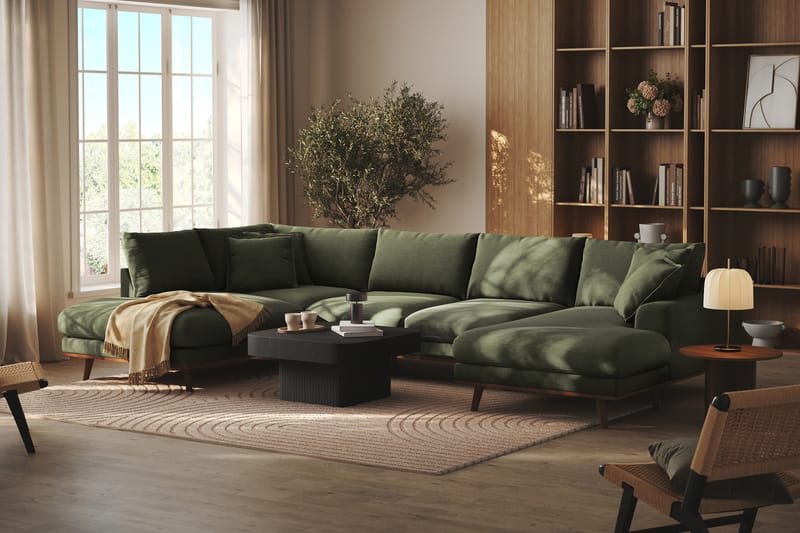 Copenhagen Premium 5-seters Venstrevendt U-formet Dyp Sofa med Divan og Sjeselong i Stoff - Grønn - Møbler - Sofaer - U Sofa
