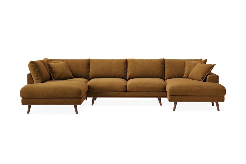 Copenhagen Premium 5-seters Høyrevendt U-formet Dyp Sofa med Divan og Sjeselong i Stoff - Sennepsgul - Møbler - Sofaer - U Sofa