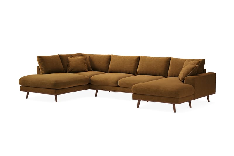 Copenhagen Premium 5-seters Høyrevendt U-formet Dyp Sofa med Divan og Sjeselong i Stoff - Sennepsgul - Møbler - Sofaer - U Sofa