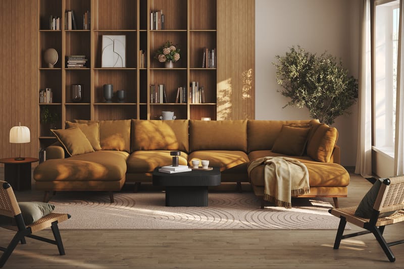 Copenhagen Premium 5-seters Høyrevendt U-formet Dyp Sofa med Divan og Sjeselong i Stoff - Sennepsgul - Møbler - Sofaer - U Sofa
