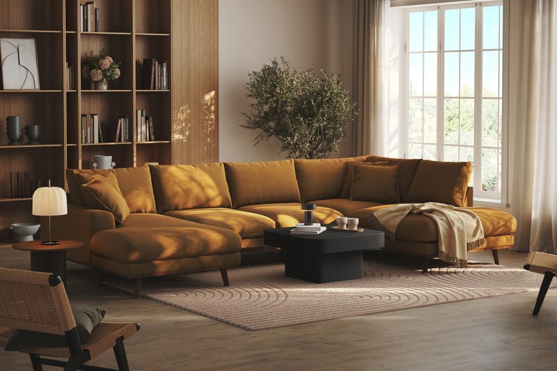 Copenhagen Premium 5-seters Høyrevendt U-formet Dyp Sofa med Divan og Sjeselong i Stoff - Sennepsgul - Møbler - Sofaer - U Sofa