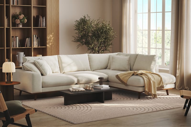 Copenhagen Premium 4-seters Høyrevendt L-formet Dyp Sjeselongsofa i Stoff - Lys beige - Møbler - Sofaer - Sofa med chaiselong