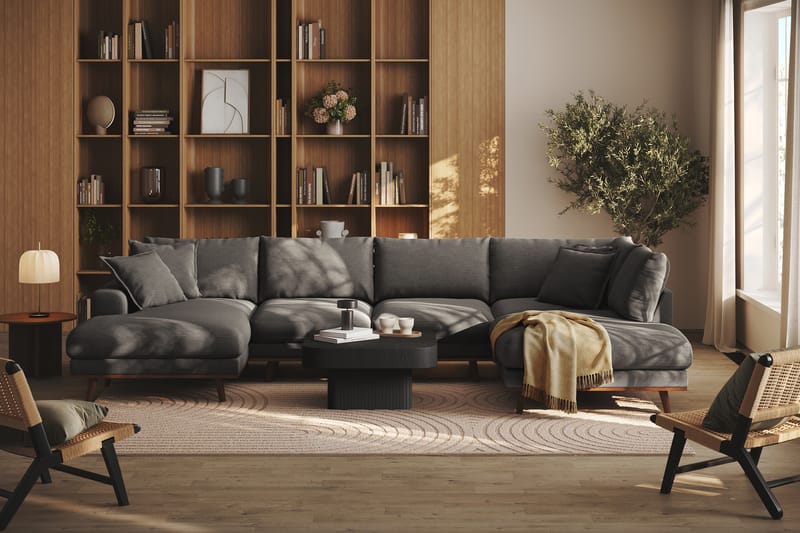 Copenhagen Premium 5-seters Høyrevendt U-formet Dyp Sofa med Divan og Sjeselong i Stoff - Mørk grå - Møbler - Sofaer - U Sofa