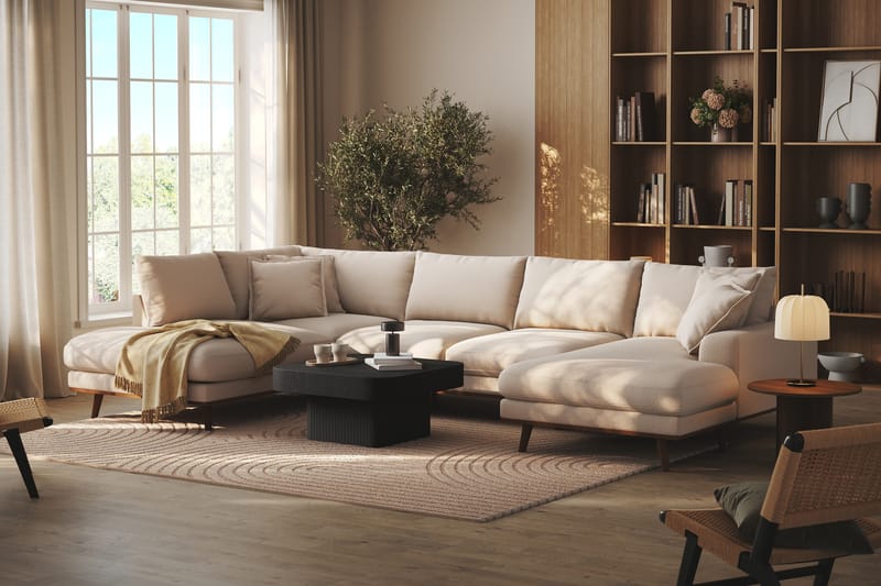 Copenhagen Premium 5-seters Venstrevendt U-formet Dyp Sofa med Divan og Sjeselong i Bouclé - Lys beige - Møbler - Sofaer - U Sofa