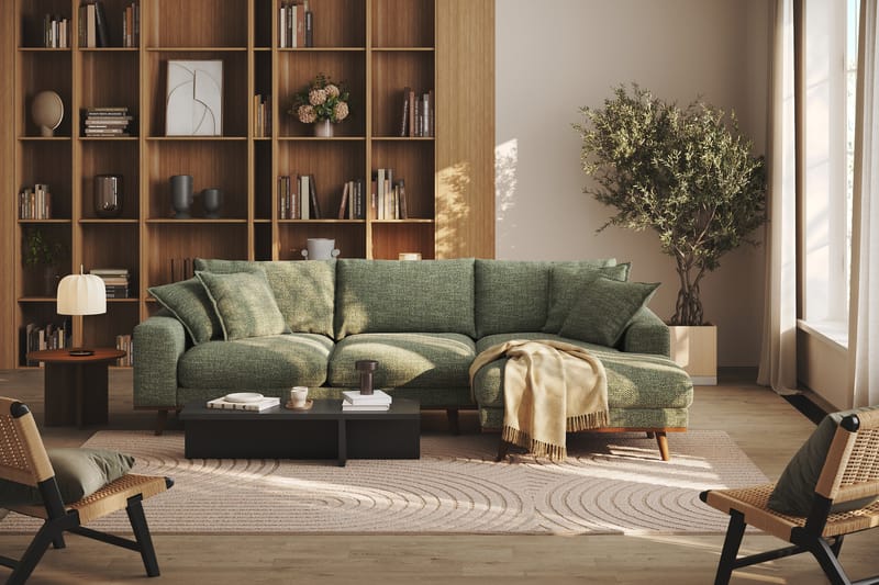 Copenhagen Premium 4-seters Høyrevendt L-formet Dyp Divansofa i Chenille - Grønn - Møbler - Sofaer - Sofa med chaiselong