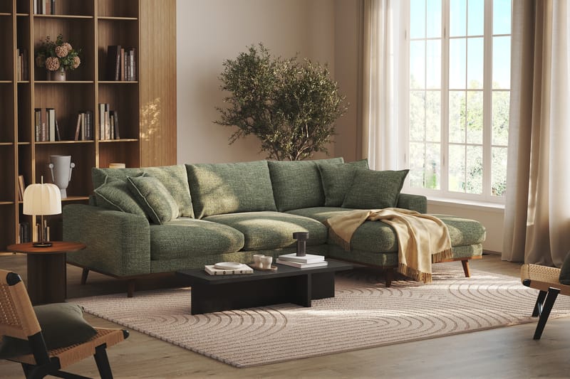 Copenhagen Premium 4-seters Høyrevendt L-formet Dyp Divansofa i Chenille - Grønn - Møbler - Sofaer - Sofa med chaiselong