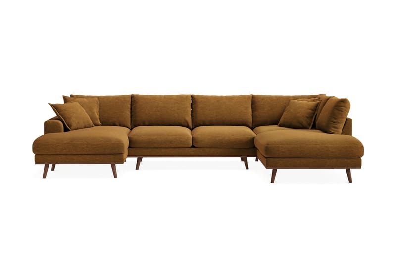 Copenhagen Premium 5-seters Venstrevendt U-formet Dyp Sofa med Divan og Sjeselong i Stoff - Sennepsgul - Møbler - Sofaer - U Sofa