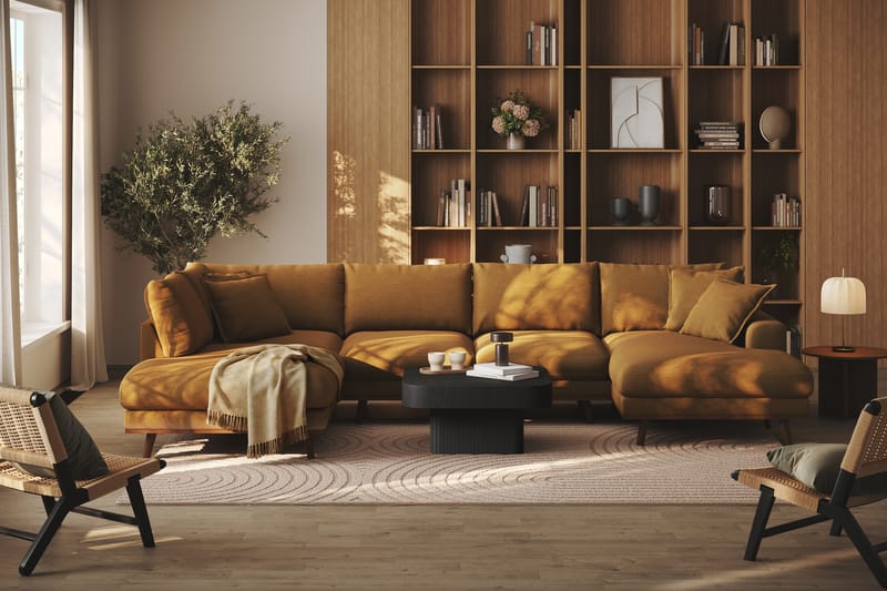 Copenhagen Premium 5-seters Venstrevendt U-formet Dyp Sofa med Divan og Sjeselong i Stoff - Sennepsgul - Møbler - Sofaer - U Sofa